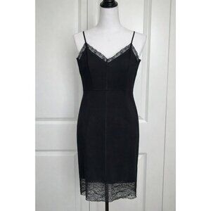 Sanctuary Little Black Slip Dress Lace Trim Stretch Ponte size MEDIUM NEW